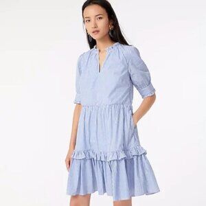 J Crew Ruffleneck tiered popover dress in stripe